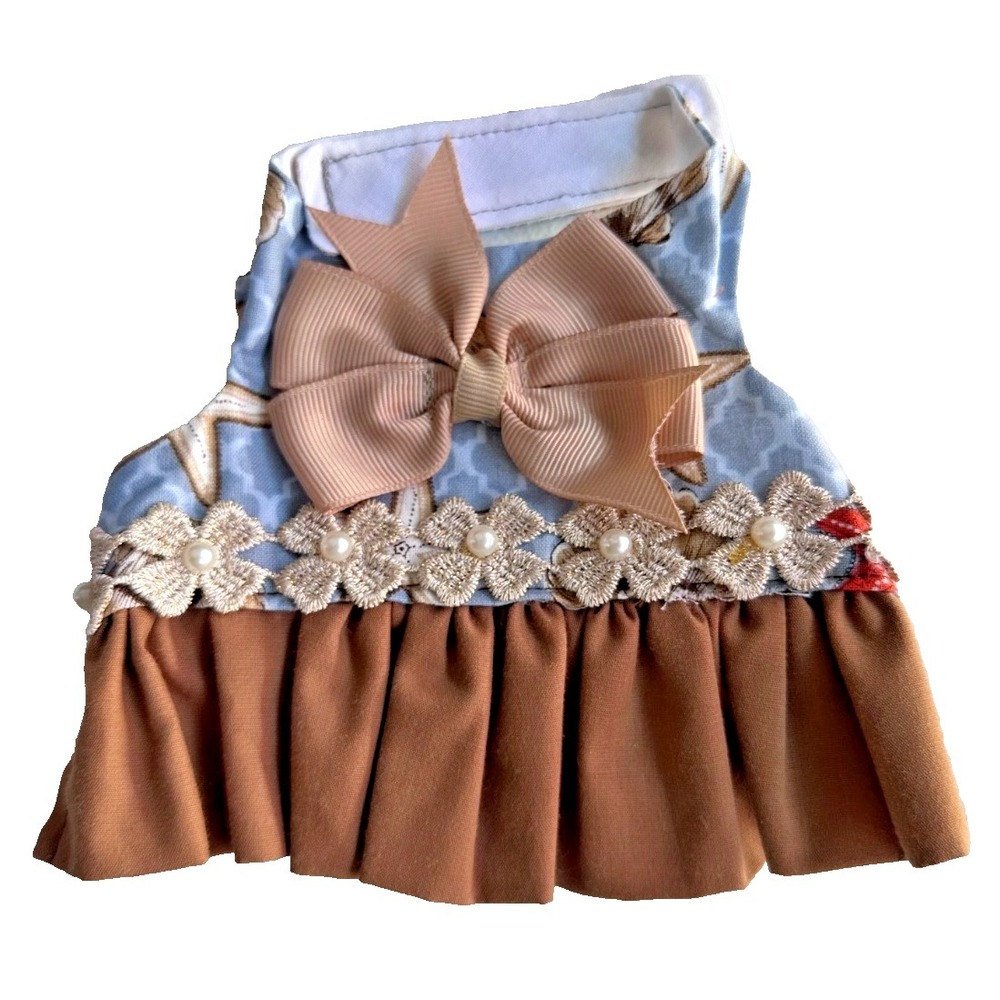 XS Small Dog Dress Brown Bow Skirt Puppy Cat Party Outfit Boutique Glam Pet Paw